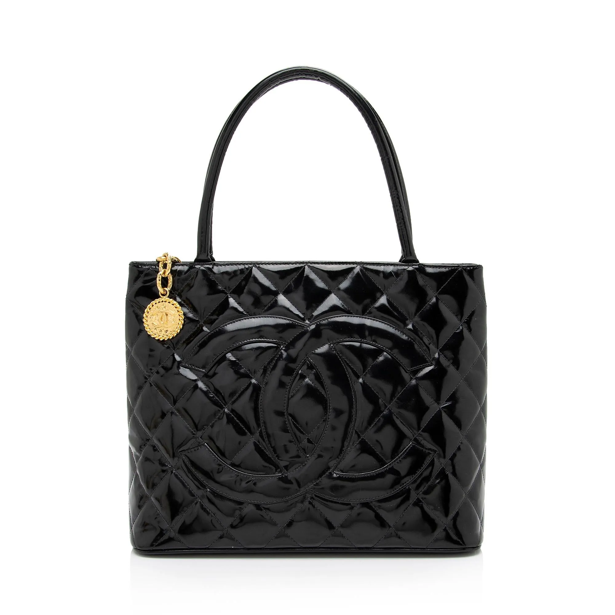 Chanel Vintage Patent Leather Medallion Tote (SHF-vDFKr8)