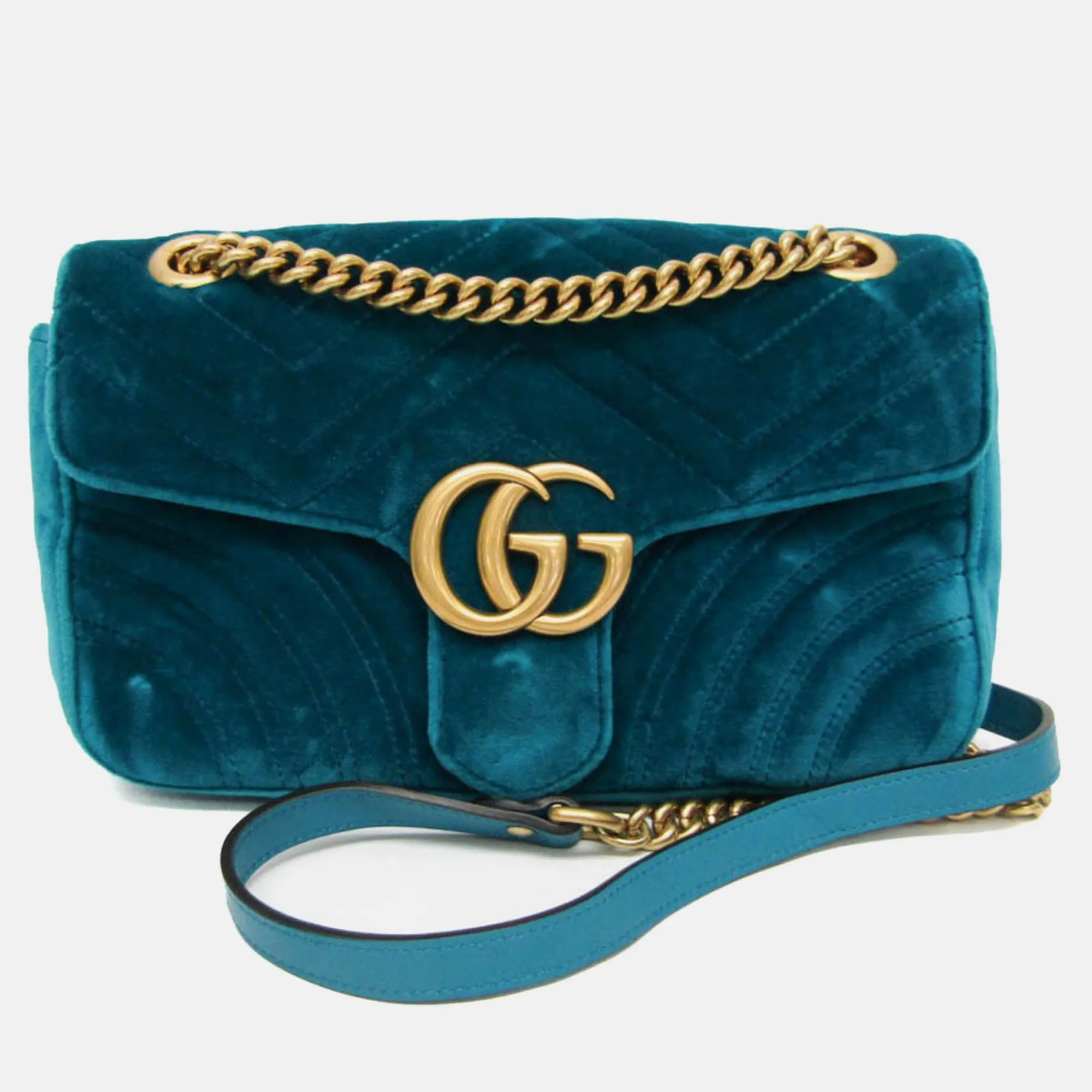 Green Velvet Small GG Marmont Shoulder Bag